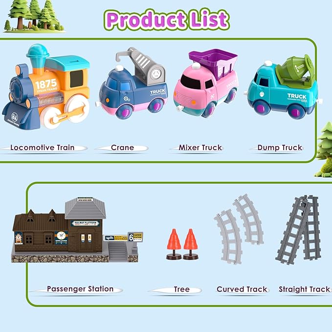 Electric Train Set for Toddler 2-4, Toddler Toys for 2+ Year Old Boy Gifts, Train Toy with Music, Light, Tracks,Toys for 2+ 3 4 5 Year Old Boy Birthday Gifts