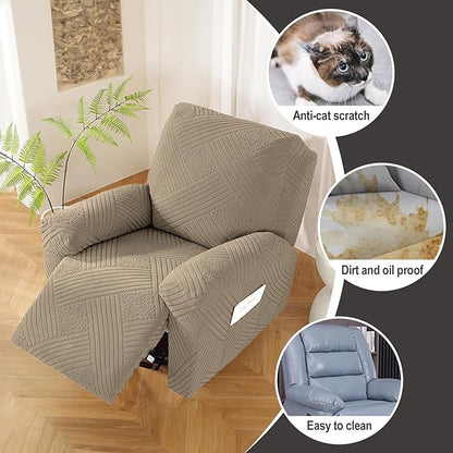 NORTHERN BROTHERS Oversized Recliner Cover - Lazy Boy Recliner Covers That Stay in Place, 4 Pieces Large Recliner Chair Covers 1 Seater, Khaki