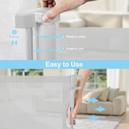 168 Inch Baby Gates Extra Wide Retractable Dog Gate Extra Wide Baby Gates for Large Openings Extra Long Dog Gate Retractable Gate Outdoor Indoor Retractable Pet Gate Extra Long Baby Gate (Light Gray)