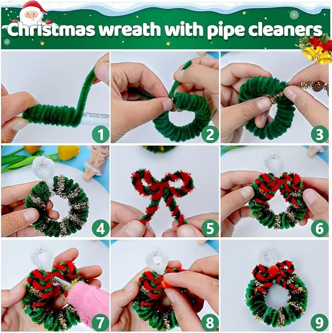 IOOLEEM Christmas Pipe Cleaners, 200pcs in 8 Christmas Colors, Chenille Stems for Christams, DIY Christmas Crafts and Party Decors, Art and Craft Supplies.