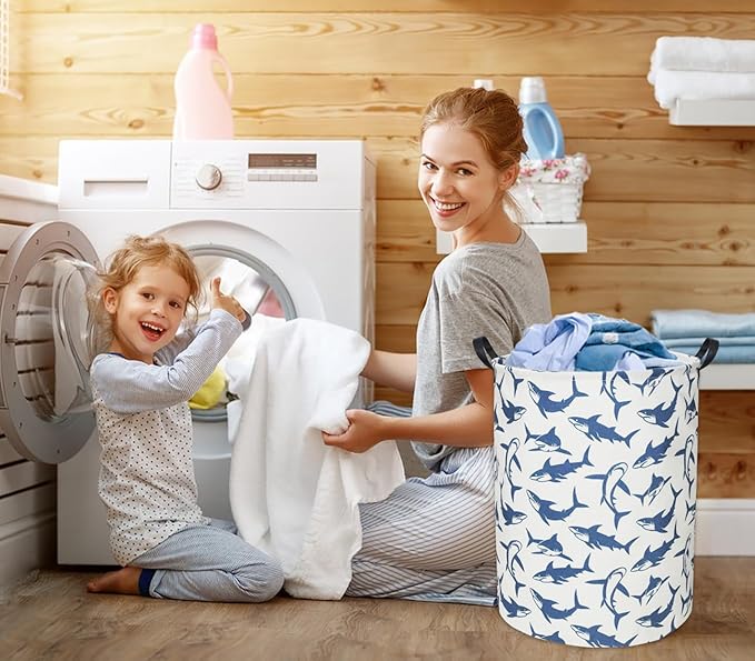Shark Kids Laundry Basket Baby Hamper Shark Toy Storage Bin for Boys Room Decor Baby Nursery Hamper Gift Baskets for Bedroom Bathroom(Blue Shark)
