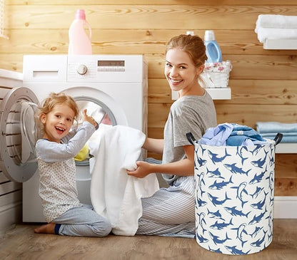Shark Kids Laundry Basket Baby Hamper Shark Toy Storage Bin for Boys Room Decor Baby Nursery Hamper Gift Baskets for Bedroom Bathroom(Blue Shark)
