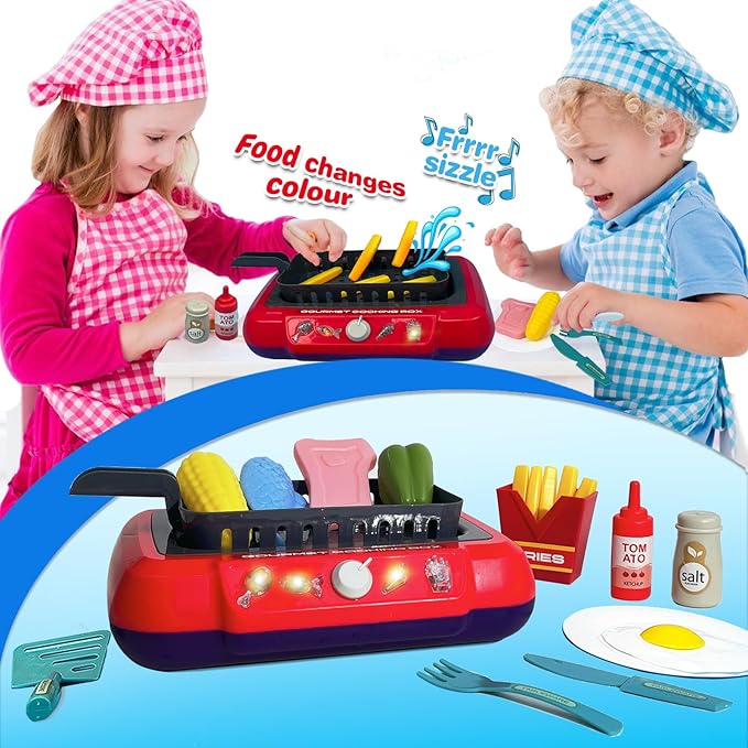 DIY Magic Fun Frying Kit Gourmet Cooking Box, Cooking Simulator Kitchen Set Toy for Kids, Pretend Play 20 PCS Play Food for Kids Kitchen Playset, The Best Birthday Gifts for Kids