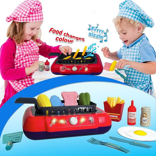 DIY Magic Fun Frying Kit Gourmet Cooking Box, Cooking Simulator Kitchen Set Toy for Kids, Pretend Play 20 PCS Play Food for Kids Kitchen Playset, The Best Birthday Gifts for Kids