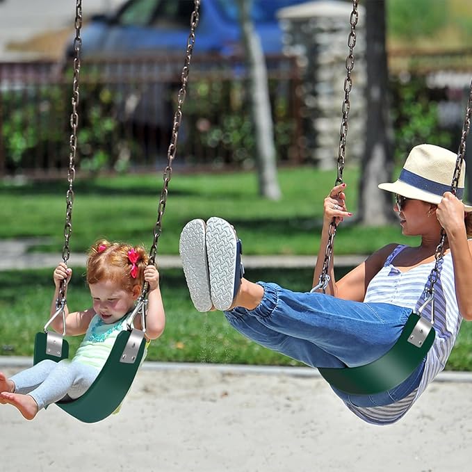 Swing Seat with Metal Triangle Ring 30.4 x 5.9 Inch, Heavy Duty Swing Set Replacement Accessories for Kids & Adults Outdoor, Playground,Trees, Backyard- Green(Support 300LB)
