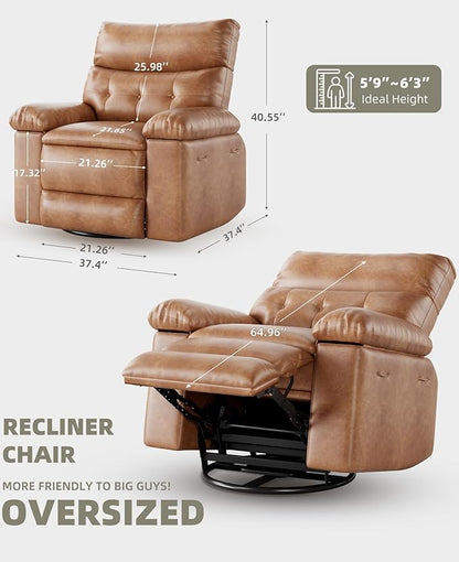 Electric Recliner Chair - 360° Rocker Swivel Recliner with Heat and Massage, PU Leather Large Power Recliner for Adults, Comfortable Lazy Chair with 1.5X Sponge Filling