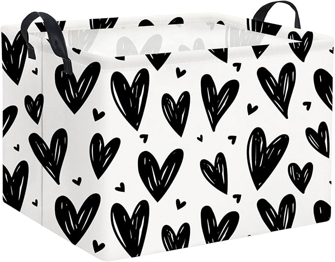 HIYAGON Rectangular Gift Basket Kids Baby Storage Bin Toy Organizer Box for Girls Love Room Decor(Black Light Heart)