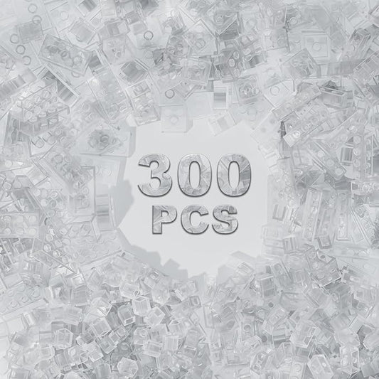 300 Pcs Classic Building Bricks, Fully Transparent Bulk Bricks,Compatible with Major Brands Parts and Pieces, Creative Building Block Toys for Boys Girls Ages 6 7 8 9 10 Year Old