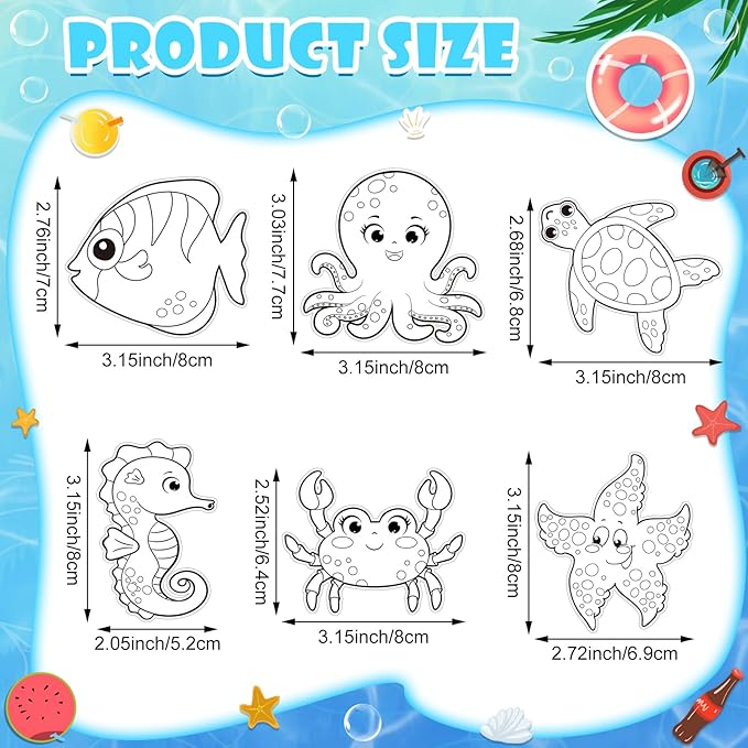 24 Sets Ocean Animal Sand Art Kits for Kids Magnet Craft DIY Summer Sea Animals Craft with Eyes Sand Art Painting Magnet Ornaments for Fun Home School Classroom Activities Party Favors