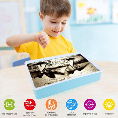 Kids Light Table Sand Painting Light Box Sand Drawing Toys Drawing Art Kits with Adjustable LED Lights in 7 Colors Sand Table (Blue)