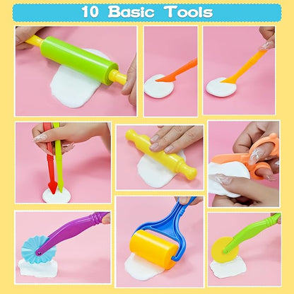 LCY WEDSHI Dough Tool Set, 22 Pcs Dough Tools Sets for Kids Ages 4-8, Dough Accessories Includes Cutters Roller, Rolling Pins, Safety Scissors, Plastic Knife, Animal Shapes Cutters