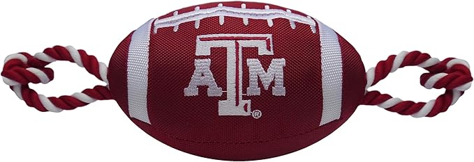 Pets First NCAA Texas A&M Aggies Football Dog Toy, Tough Quality Nylon Materials, Strong Pull Ropes, Inner Squeaker, Collegiate Team Color