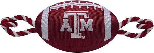 Pets First NCAA Texas A&M Aggies Football Dog Toy, Tough Quality Nylon Materials, Strong Pull Ropes, Inner Squeaker, Collegiate Team Color