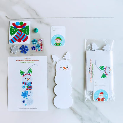Winlyn 24 Sets Christmas Craft Kits Winter Crafts DIY Christmas Snowman Bookmarks Ornaments Art Sets Snowman Christmas Foam Stickers Arts and Crafts for Kids Holiday Classroom Activities Party Favors
