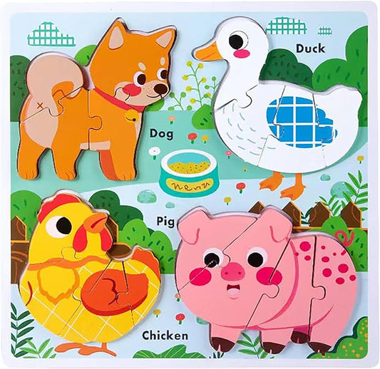 Farm Animal Puzzles for Toddlers 1-3, Kids Gifts for 2 3 Years Old Girls Boys,Wooden Puzzles for Toddlers 2-4, Montessori Toys Learning Educational Toys Ages 2-3