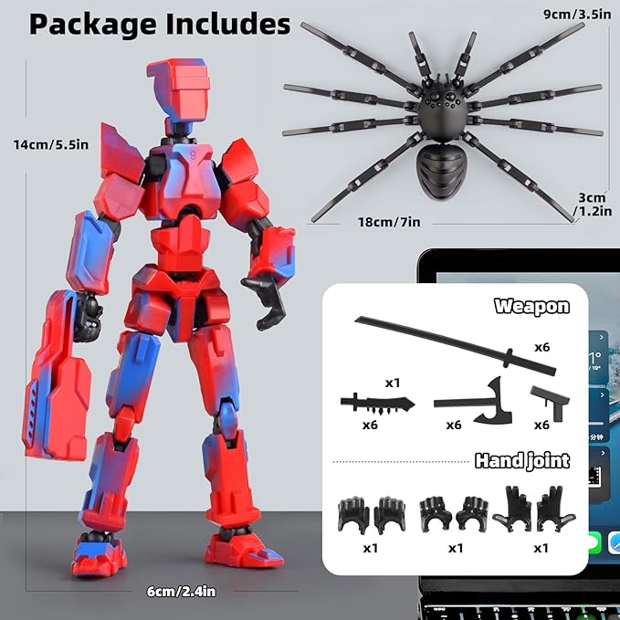 (Assembly Required) T-Spider 13 Action Figure Set -Titan 13 Action Figure with Sucker Spider13 Collectible 3D Printed Toys Highly Detailed Action Figures for Collectors and Fans - Blue