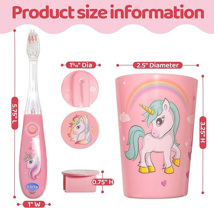 Lily's Home Kids Flashing Timer Toothbrush Kids with Soft Bristles, Rising Cup & Cover - Fun 2-Min Light-Up Brushing for Children - Toddler Toothbrush Soft Toothbrush Kit (Unicorn)