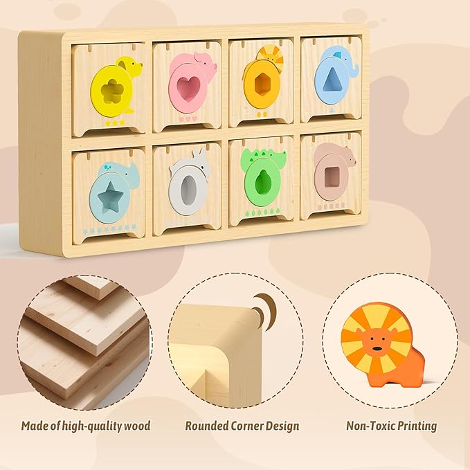Montessori Toys for 2 year Old,Wooden Keys and Locks Set With 8 Wooden Animals and Keys,Learning Fine Motor Skills Toys for Toddlers,Preschool Educational Sorting Toys for 1-3 Boys and Girls Gift