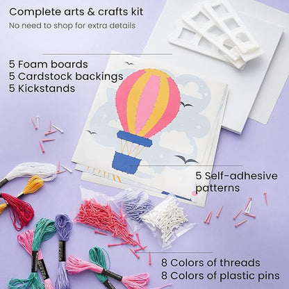 Arteza Kids String Art Kit, Set of 5 Assorted Designs, Plastic Pushpins, Art Supplies for Kids Craft Projects and Free Time Activities