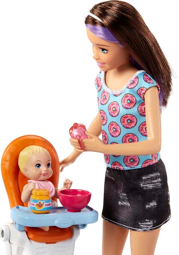 Barbie Skipper Babysitters Inc Dolls & Accessories, Set with Skipper Doll, Color-Change Baby Doll, High Chair & Crib Furniture