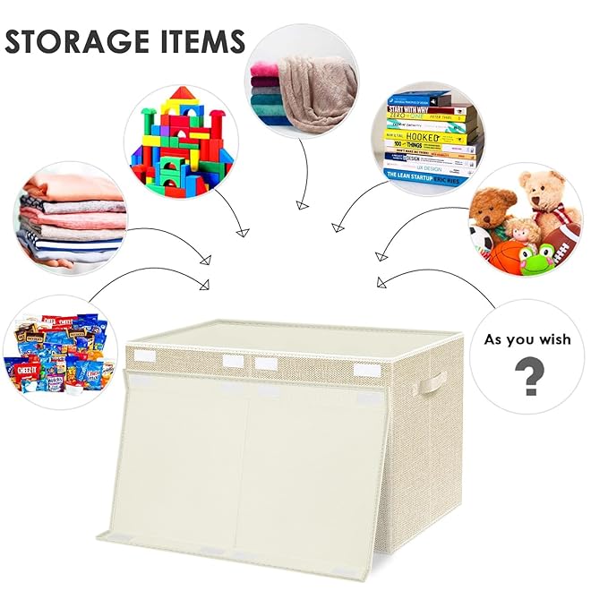 VERONLY Large Toy Box Chest Storage with Lid - Collapsible Kids Toys Boxes Organizer Bins Baskets with Handles for Boys, Girls, Nursery, Playroom, Clothes, Blanket, Bedroom(Beige)