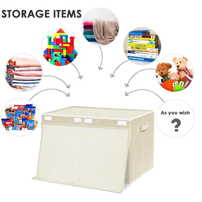 VERONLY Large Toy Box Chest Storage with Lid - Collapsible Kids Toys Boxes Organizer Bins Baskets with Handles for Boys, Girls, Nursery, Playroom, Clothes, Blanket, Bedroom(Beige)