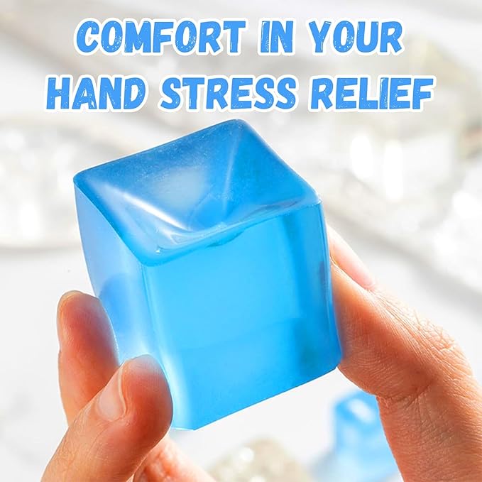 24Pcs Stress Balls Fidget Toys Adults, Ice Cube Squeeze Toys - Square Squeeze Ball Sensory Toys, Squeeze Toys - Small, Stress Balls for Adults, Easter, Christmas, Party Favors, Stocking Stuffers