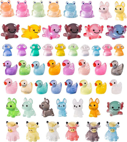 52pcs Mini Resin Animal Figures Bulk Duck Mushroom Frog Tiny Resin Animals Little Small Figures Miniatures for Party Favors Bag Fillers Dollhouse Decor