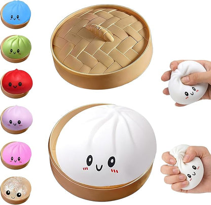 Dumpling Squishies Toy, Giant Glitter Dumpling, Colorful Steamed Bun Stress Balls Fidget Sensory Toy,Jumbo Squishy Toy with Steamer Box,Soft Squeeze Decompression Dough (White)
