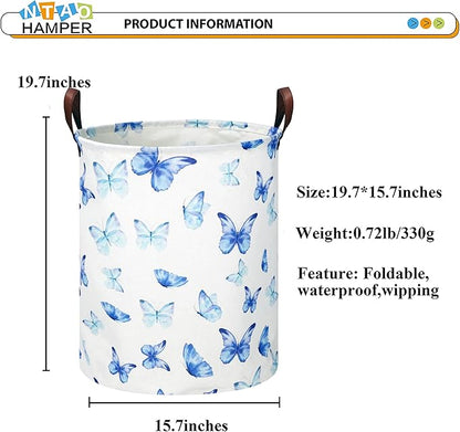 NTAOHAMPER Kids Laundry Hamper, Waterproof Storage Bin, Baby Nursery Hamper, Clothes Organizer, Toys Bin, Room Decor(Blue Butterfly)