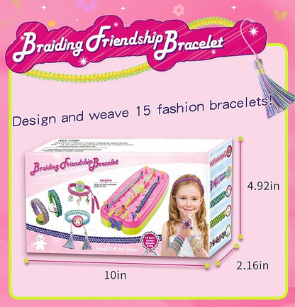 Friendship Girls Bracelet Making Kit - DIY Bracelet Kits Kids Toys Girls Gifts Ideas Ages 6 7 8 9 10 11 12 Year Old Birthday Present for Teen Girl Arts and Crafts String Maker Tool Travel Activity Set