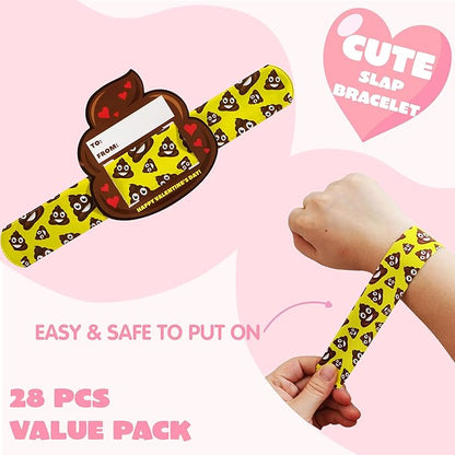 JOYIN 28 Packs Valentine's Day Slap Bracelet Set with Valentine Gift Cards for Classroom Exchange Prizes, Valentine Party Favors, Valentine’s Greeting Cards