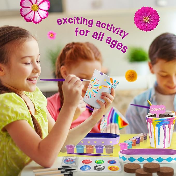 4 Set Paint & Plant Flower Gardening Kit - Gifts for Girls Ages 8-12, Arts and Crafts for Kids Ages 8-12, Kids Gardening Set, Birthday Toys Easter Gifts for Girls Boys Ages 4 5 6 7 8 9 10 11 12