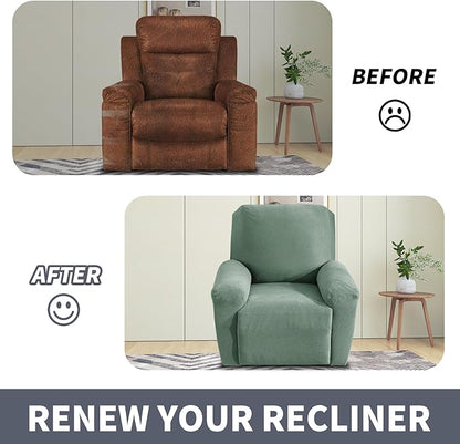 JIVINER Recliner Chair Covers, Jacquard 3 Piece Slipcovers for Recliner Chair Soft Stretch Lazy Boy 1 Seater Reclining Protector with Pockets (Recliner, Pea Green)