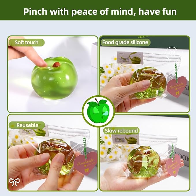 Handmade Silicon Taba Clear Apple Squishy Clear Apple，Safe & Non-Toxic Sticky Mochi Squishy Fidget Stress-Relief Squeeze Toys for Kids & Adults Relaxation & Sensory Play