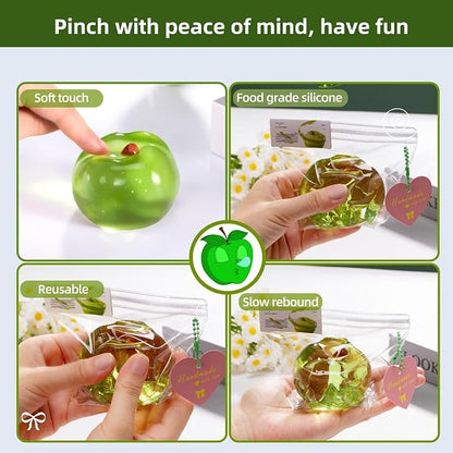 Handmade Silicon Taba Clear Apple Squishy Clear Apple，Safe & Non-Toxic Sticky Mochi Squishy Fidget Stress-Relief Squeeze Toys for Kids & Adults Relaxation & Sensory Play