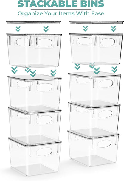 Sorbus Medium Plastic Storage Bins with Lids, Stackable Toy, Clothes, Medicine, Makeup, Closet, Art Supply, Bathroom, Shoe, Toy Organizer (4 Pack)