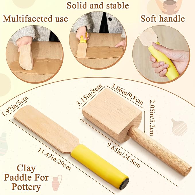 Amylove 3 Pieces Pottery Clay Tools Set Includes Wooden Clay Paddles Wooden Sculpture Pad Bevel Cutter for Clay Angle Cutting Clay Tool Pottery Tool Clay Paddle for Pottery Ceramics Trimming Tool