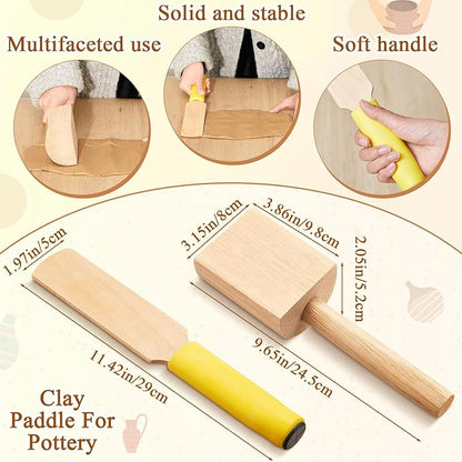 Amylove 3 Pieces Pottery Clay Tools Set Includes Wooden Clay Paddles Wooden Sculpture Pad Bevel Cutter for Clay Angle Cutting Clay Tool Pottery Tool Clay Paddle for Pottery Ceramics Trimming Tool