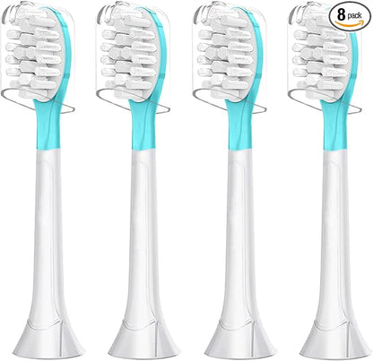 Kids Replacement Toothbrush Head Soft Brush for 7+ Child Plague Removal Blue 4 Pack & 4 Hygienic Cover Compatible with Phillps Kids Electric Toothbrush HX6320, HX6340, HX6032/94, HX6321, HX6042 Blue