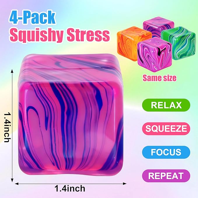 4 Pack Fidget Toys Squishy Stress Toys.Fidget Squeeze for Adults, Squishy Balls for AnxietyStress Relief & Easter Basket Stuffers Classroom Prizes