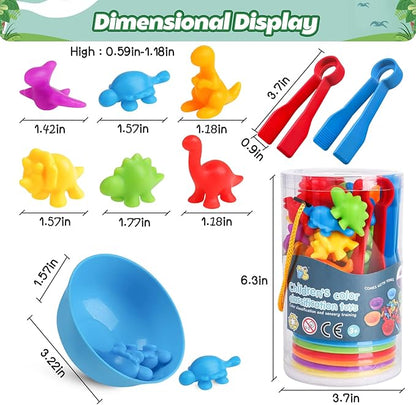 Skrtuan Counting Dinosaur Matching Toys with Sorting Bowls Montessori Preschool Educational Activities Learning Color Sorting Fine Motor Skills Sensory Toys Birthday Gift for 3 4 5 Year Old Boys Girls