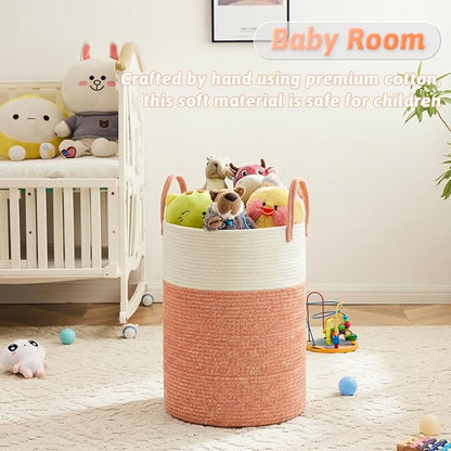 Laundry Basket,Woven Cotton Rope Laundry Hamper,60L for Decor Storage of Dirty Clothes,Toys and Blankets in Bathroom,Baby Room and Living Room
