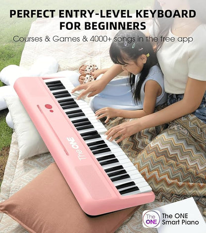 The ONE Smart Keyboard COLOR 61 Lighted Keys Piano Keyboard, Digital Piano for Beginners with 256 Tones, 64 Polyphony, Built-in LED Lights and Free Apps (Pink)