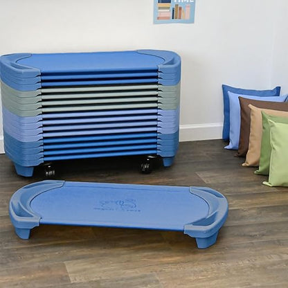 Children’s Factory Space Line Cot, Toddler, 42.5" Height, 22" Length, 9.5" Width, Blue (Pack of 4)