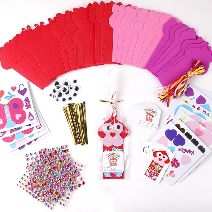 Qyeahkj 32 Sets Valentine's Day Bookmarks Foam Craft Kit for Kids Heart Bookmarks DIY Craft Animal Face Heart Owl Foam Stickers for Kids Classroom Home Activity Valentine Gift Party Favor Decorations