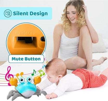Plnmlls Crawling Crab Baby Toy,Tummy Time Toys,with Music and LED Light,Built-in Rechargeable Battery and Volume Can be Turned Off for 6-12 12-18 36 Months Walking Toddler Birthday Gift(Jade Green)