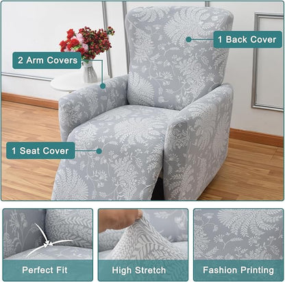 NILUOH Stretch Recliner Cover 4 Pieces Electric Power Lift Recliner Chair Cover Reclining Couch Cover Anti-Slip Fitted Furniture Protector with Side Pocket