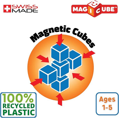 Geomag Premium Swiss-Made MagiCube 64-Piece Magnetic Stacking Cubes Building Set, Toddlers & Kids Ages 1-5, STEM Educational Toy, Creativity, Imagination, Early Learning Fun, Crystal Packaging