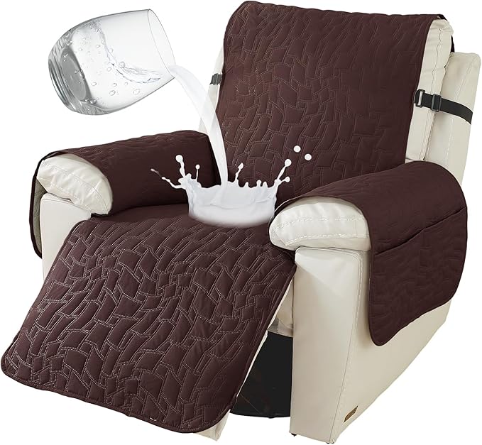 100% Waterproof Recliner Chair Cover, Non Slip Covers for Recliner Chair with Pocket, Washable Recliner Armchair Cover for Kids, Pets, Dog, Cat,Dark Coffee,23IN
